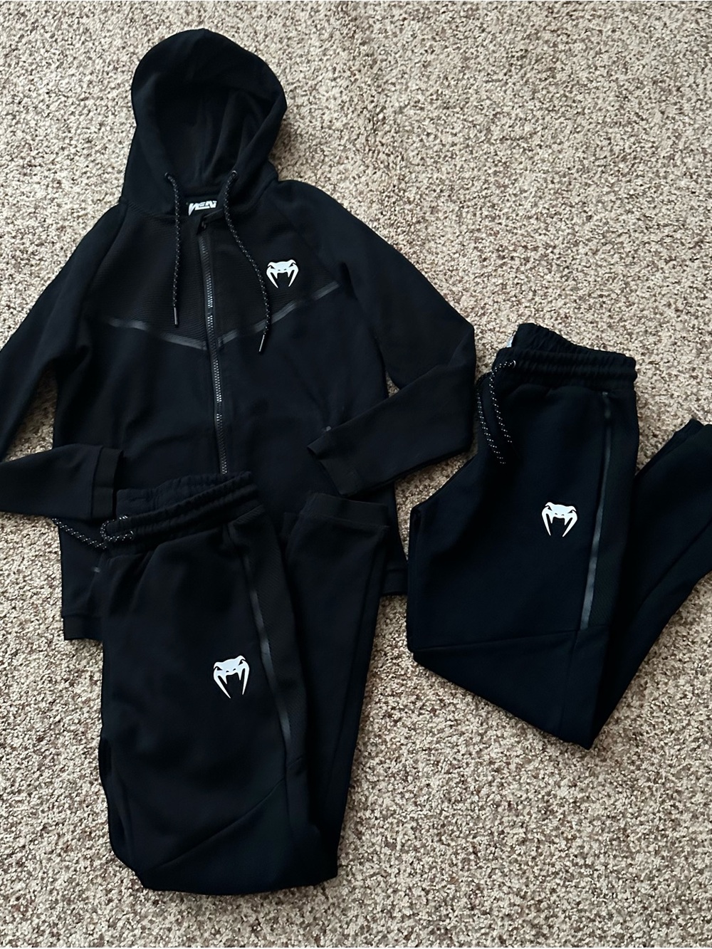 Kids’ Black VENUM Hoodie & Jogger Set with White Fang Logo